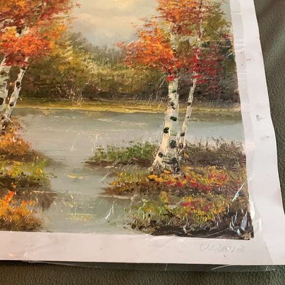 Fall landscape oil painting.  Approx 20” x 23 3/4. Canvas approx 23 1/2” x 27 - Picture 5 of 5
